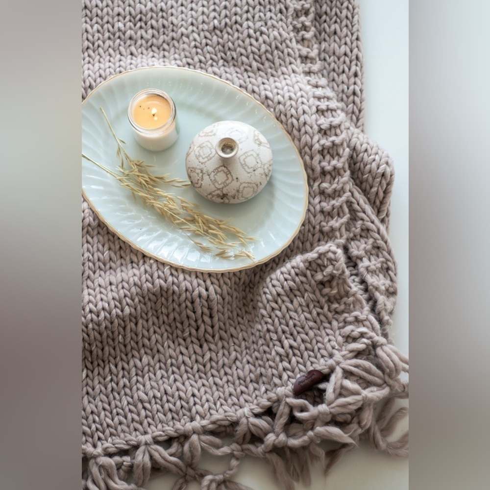 Wool Handmade Knitted Blanket - 60x48 - Color - Latte